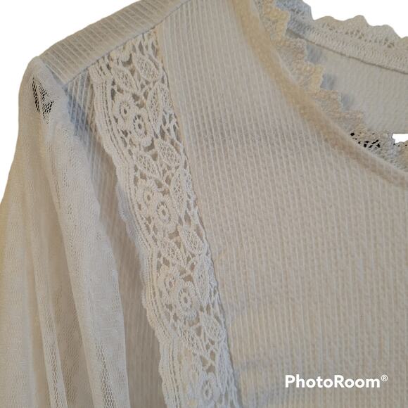 Flower & Feather Women's 2XL White Lace Blouse Top Boho Short Sleeve - Picture 2 of 8